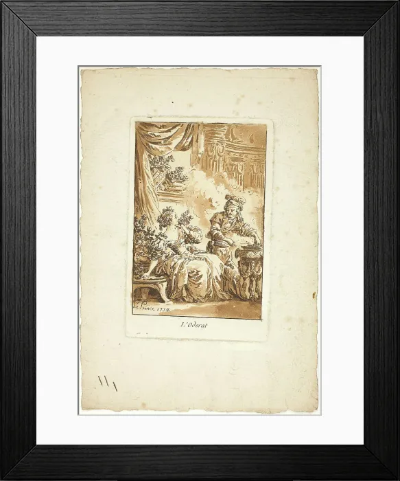 Framed Print : Sense of Smell, 1774. Creator: Jean Baptiste Le Prince Framed Print : Sense of Smell, 1774. Creator: Jean Baptiste Le Prince