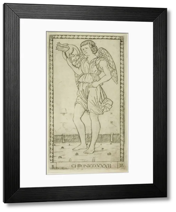 Framed Print : Genius of Time, plate 32 from Genii and Virtues, c.1465. Creator: Unknown Framed Print : Genius of Time, plate 32 from Genii and Virtues, c.1465. Creator: Unknown