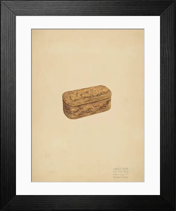 Framed Print : Carved Storage or Pin Box, c. 1939. Creator: Rolland Ayres Framed Print : Carved Storage or Pin Box, c. 1939. Creator: Rolland Ayres