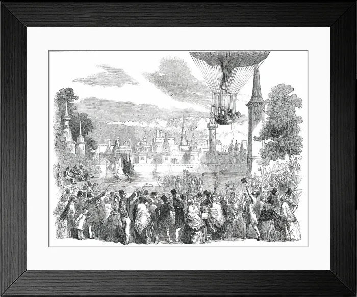 Framed Print : Ascent of the Nassau Balloon, from Vauxhall Gardens, on Saturday, 1850. Creator: Unknown Framed Print : Ascent of the Nassau Balloon, from Vauxhall Gardens, on Saturday, 1850. Creator: Unknown