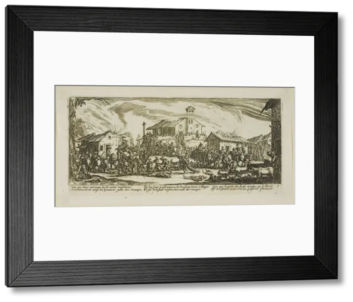 Framed Print : Plundering and Burning a Village, plate seven from The Large Miseries of War, n.d. Creator: Gerard van Schagen Framed Print : Plundering and Burning a Village, plate seven from The Large Miseries of War, n.d. Creator: Gerard van Schagen