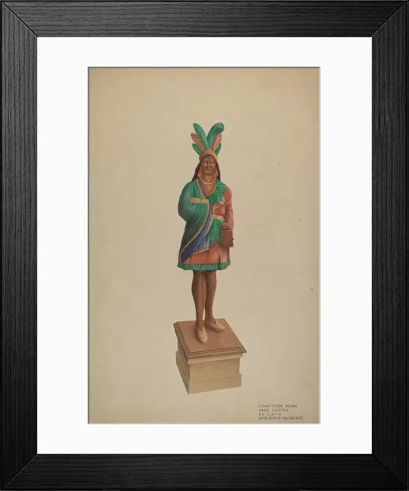 Framed Print : Cigar Store Indian, c. 1938. Creator: Rolland Ayres Framed Print : Cigar Store Indian, c. 1938. Creator: Rolland Ayres