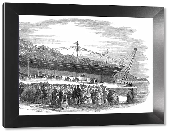 Launch of the 'Pelican', Iron Screw Steam-Ship, at Cork, 1850. Creator: Unknown. Launch of the 'Pelican', Iron Screw Steam-Ship, at Cork, 1850. Creator: Unknown