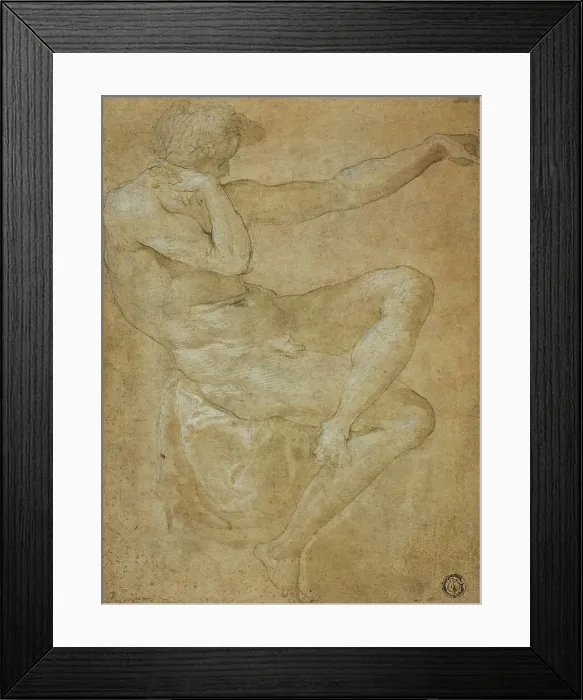 Framed Print : Seated Male Nude with Outstretched Left Arm, n.d. Creator: Unknown Framed Print : Seated Male Nude with Outstretched Left Arm, n.d. Creator: Unknown