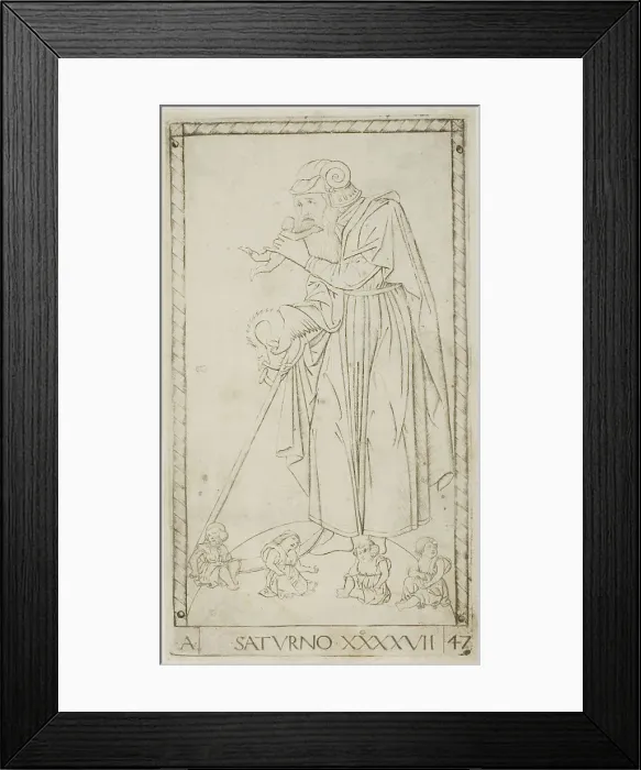 Framed Print : Saturn, plate 47 from Planets and Spheres, c.1465. Creator: Unknown