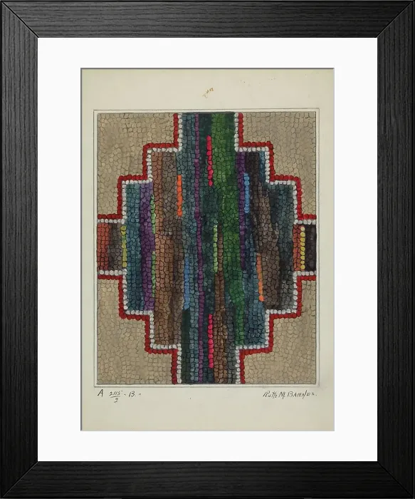 Framed Print : Hooked Rug - Center Design, c. 1936. Creator: Ruth M. Barnes Framed Print : Hooked Rug - Center Design, c. 1936. Creator: Ruth M. Barnes