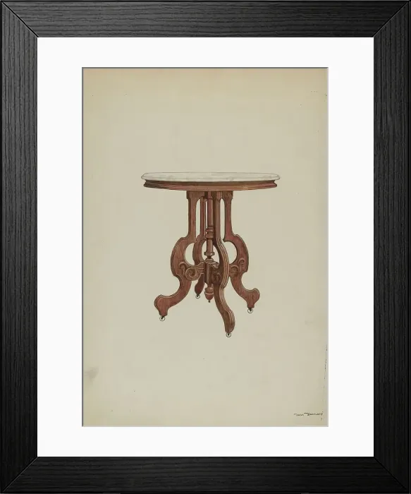 Framed Print : Center Table, with Marble Top, c. 1937. Creator: Dana Bartlett Framed Print : Center Table, with Marble Top, c. 1937. Creator: Dana Bartlett