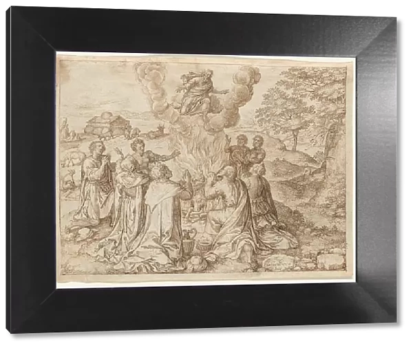 Noah's Sacrifice, plate IX from The Creation and Early History of Man, 1606. Creator: Jan Wierix