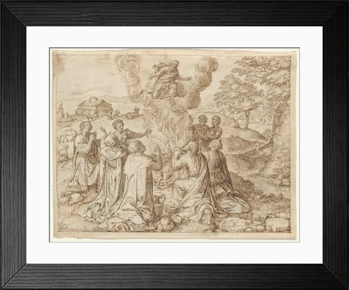 Framed Print : Noah's Sacrifice, plate IX from The Creation and Early History of Man, 1606. Creator: Jan Wierix Framed Print : Noah's Sacrifice, plate IX from The Creation and Early History of Man, 1606. Creator: Jan Wierix
