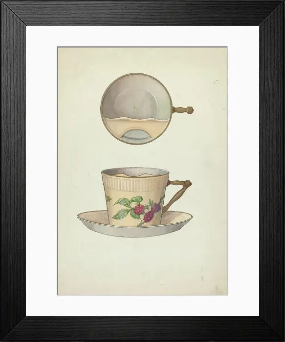 Framed Print : Mustache Cup and Saucer, c. 1953. Creator: Dana Bartlett Framed Print : Mustache Cup and Saucer, c. 1953. Creator: Dana Bartlett
