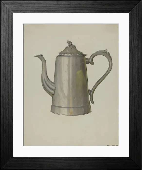 Framed Print : Pewter Coffee Pot, c. 1937. Creator: Dana Bartlett Framed Print : Pewter Coffee Pot, c. 1937. Creator: Dana Bartlett
