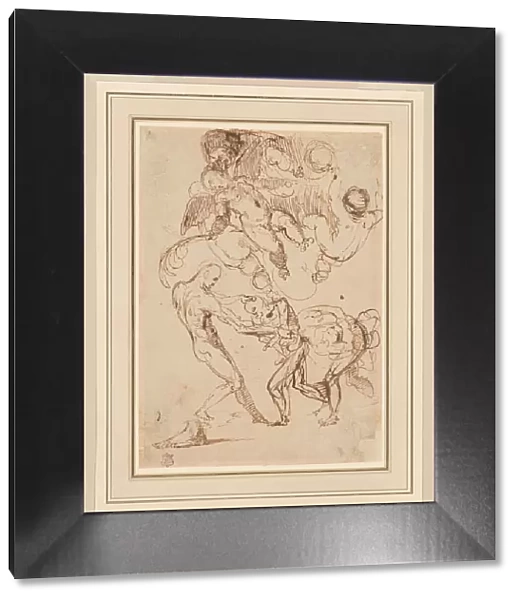 A Study of Bound Male Figures being Manhandled, and Various Putti, One Holding a Palm... n.d. Creator: Unknown