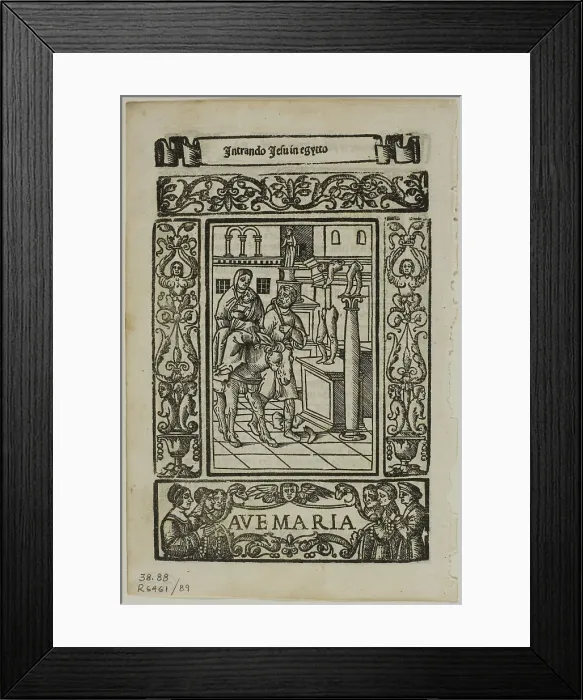 Framed Print : Flight into Egypt from Rosario della V. Maria by Castellanus, plate 89 from Woodcuts...1937. Creators: Unknown, Max Geisberg Framed Print : Flight into Egypt from Rosario della V. Maria by Castellanus, plate 89 from Woodcuts...1937. Creators: Unknown, Max Geisberg