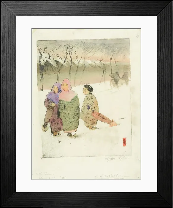 Framed Print : In the Snow at Tokyo, 1900. Creator: Helen Hyde Framed Print : In the Snow at Tokyo, 1900. Creator: Helen Hyde