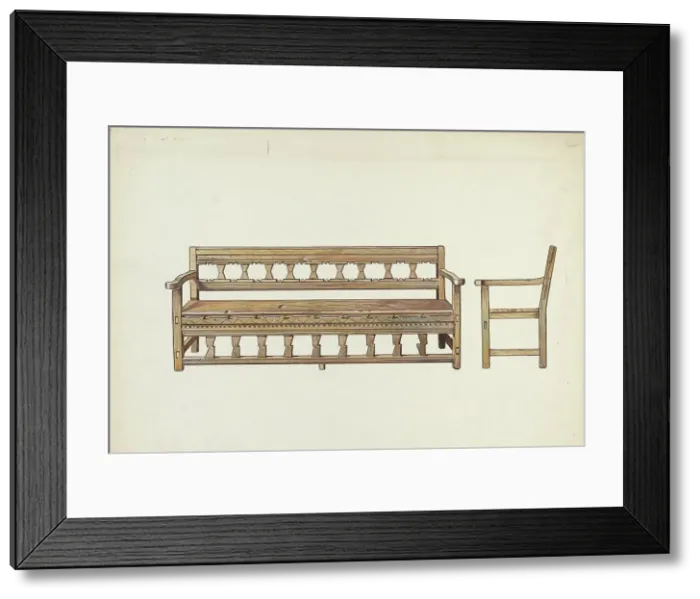 Framed Print : Wooden Bench, 1935 / 1942. Creator: Dana Bartlett Framed Print : Wooden Bench, 1935 / 1942. Creator: Dana Bartlett