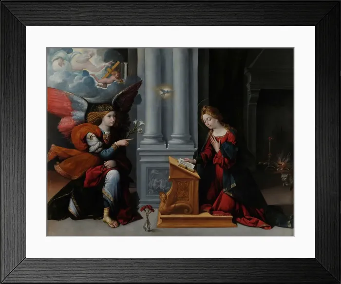 Framed Print : The Annunciation, 1528. Creator: Garofalo, Benvenuto Tisi da (1481-1559) Framed Print : The Annunciation, 1528. Creator: Garofalo, Benvenuto Tisi da (1481-1559)