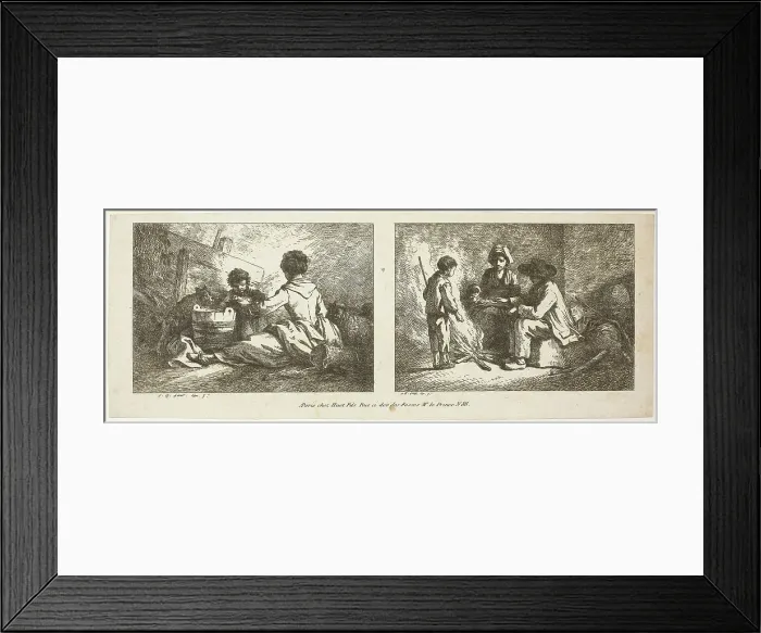 Framed Print : Children with a Dog and Sheep and Peasant Family by a Fire, n.d. Creator: Jean Baptiste Marie Huet Framed Print : Children with a Dog and Sheep and Peasant Family by a Fire, n.d. Creator: Jean Baptiste Marie Huet