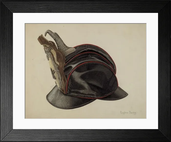 Framed Print : Fireman's Helmet, c. 1939. Creator: Eugene Bartz Framed Print : Fireman's Helmet, c. 1939. Creator: Eugene Bartz