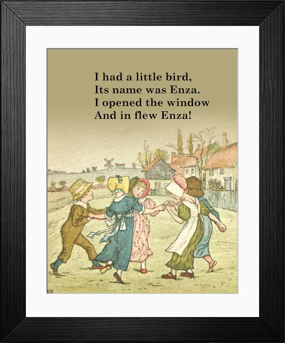Framed Print : And in flew Enza! Popular children's street rhyme, 1918-1919. Creator: Historic Object Framed Print : And in flew Enza! Popular children's street rhyme, 1918-1919. Creator: Historic Object