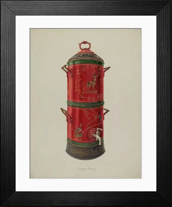 Framed Print : Portable Crock Filter, c. 1938. Creator: Eugene Bartz Framed Print : Portable Crock Filter, c. 1938. Creator: Eugene Bartz