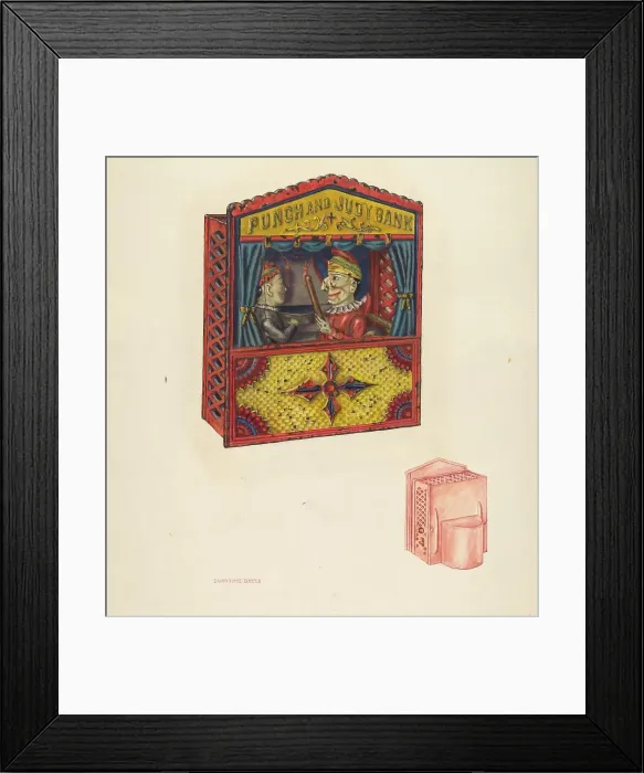 Framed Print : Mechanical Bank: Punch and Judy, c. 1941. Creator: Dorothea Bates Framed Print : Mechanical Bank: Punch and Judy, c. 1941. Creator: Dorothea Bates