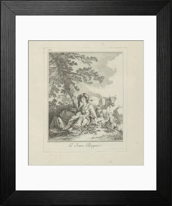Framed Print : The Young Shepherdess, plate two from Divers Habillements des Peuples du Nord, 1765. Creator: Jean Baptiste Le Prince Framed Print : The Young Shepherdess, plate two from Divers Habillements des Peuples du Nord, 1765. Creator: Jean Baptiste Le Prince