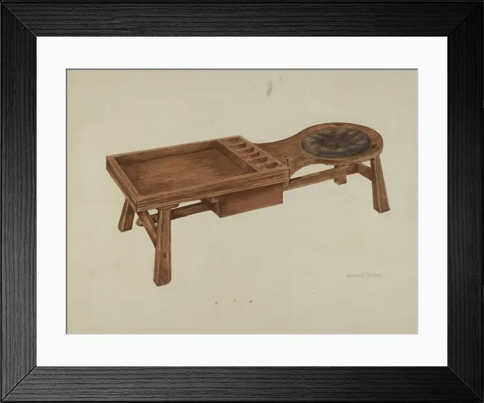 Framed Print : Cobbler's Bench, c. 1938. Creator: Leonard Battee Framed Print : Cobbler's Bench, c. 1938. Creator: Leonard Battee