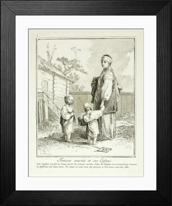 Framed Print : Married Woman and her Children, plate five from Divers Habillements des Peuples du Nord, 1765. Creator: Jean Baptiste Le Prince Framed Print : Married Woman and her Children, plate five from Divers Habillements des Peuples du Nord, 1765. Creator: Jean Baptiste Le Prince