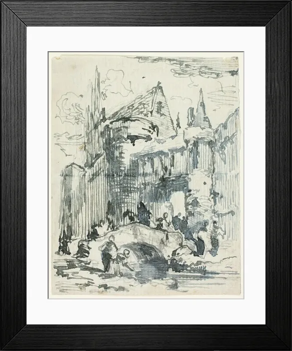 Framed Print : Town Bridge and Portal, 1820 / 39. Creator: William Leighton Leitch Framed Print : Town Bridge and Portal, 1820 / 39. Creator: William Leighton Leitch