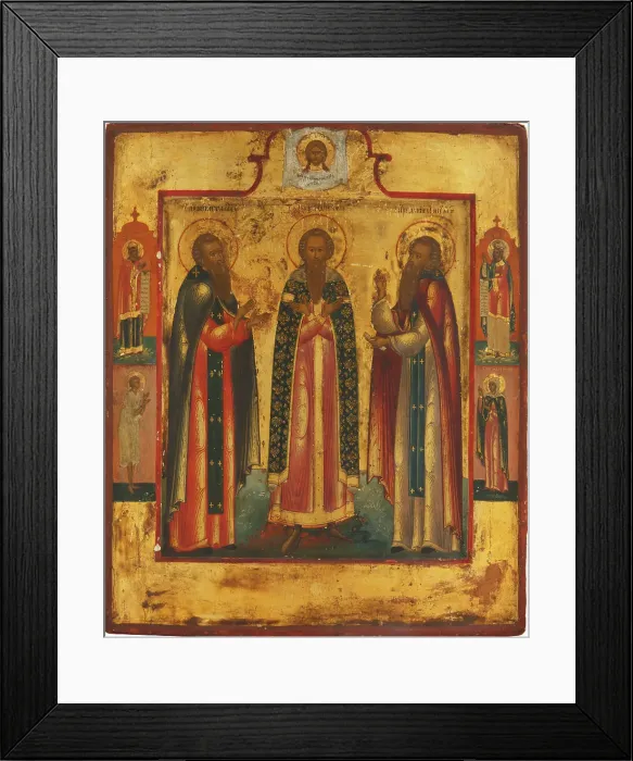 Framed Print : Saint Andrew of Smolensk (center), Daniel the Pilgrim (right) and the venerable... Early 19th cen. Creator: Russian icon Framed Print : Saint Andrew of Smolensk (center), Daniel the Pilgrim (right) and the venerable... Early 19th cen. Creator: Russian icon