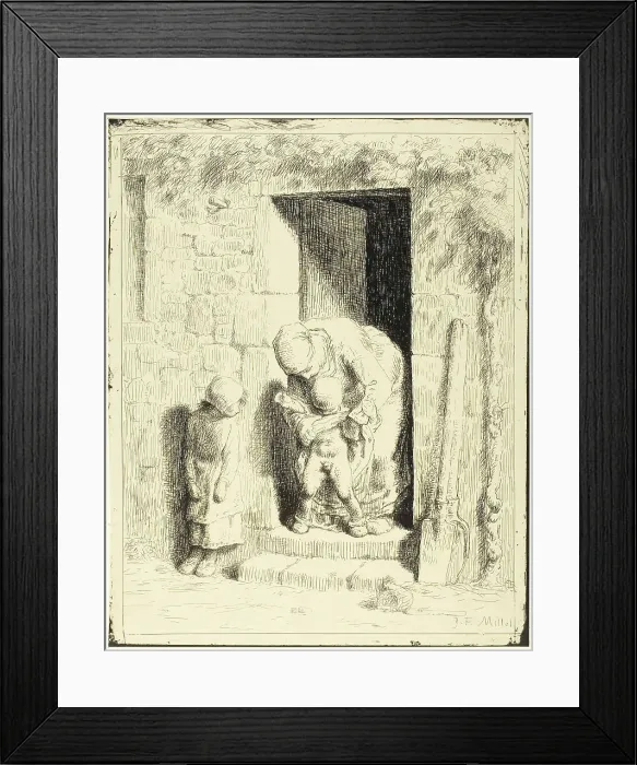 Framed Print : The Maternal Precaution, 1860, published 1921. Creator: Jean Francois Millet Framed Print : The Maternal Precaution, 1860, published 1921. Creator: Jean Francois Millet