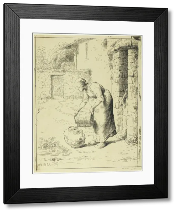 Framed Print : Woman Emptying a Pail, 1862–63. Creator: Jean Francois Millet Framed Print : Woman Emptying a Pail, 1862–63. Creator: Jean Francois Millet
