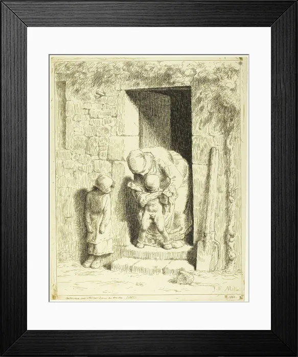 Framed Print : The Maternal Precaution, 1860–63. Creator: Jean Francois Millet Framed Print : The Maternal Precaution, 1860–63. Creator: Jean Francois Millet