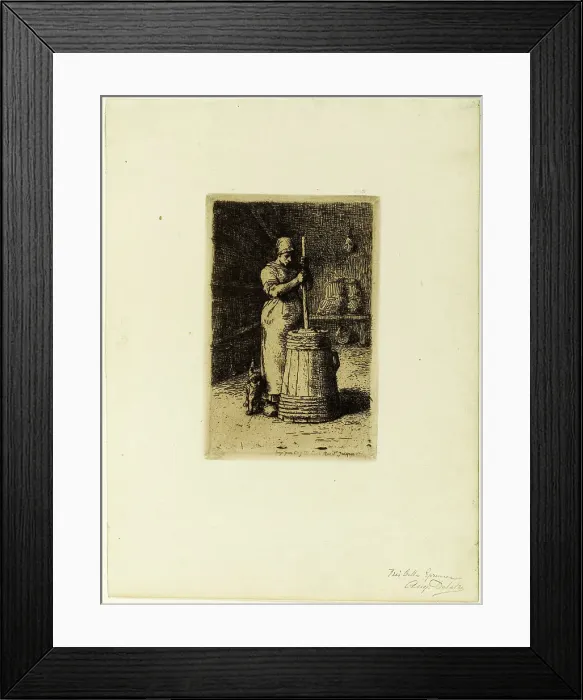 Framed Print : A Woman Churning, 1855. Creator: Jean Francois Millet Framed Print : A Woman Churning, 1855. Creator: Jean Francois Millet