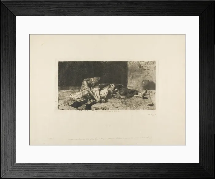 Framed Print : Arab Watching the Body of his Friend, 1879. Creator: Mariano Jose Maria Bernardo Fortuny y Carbo