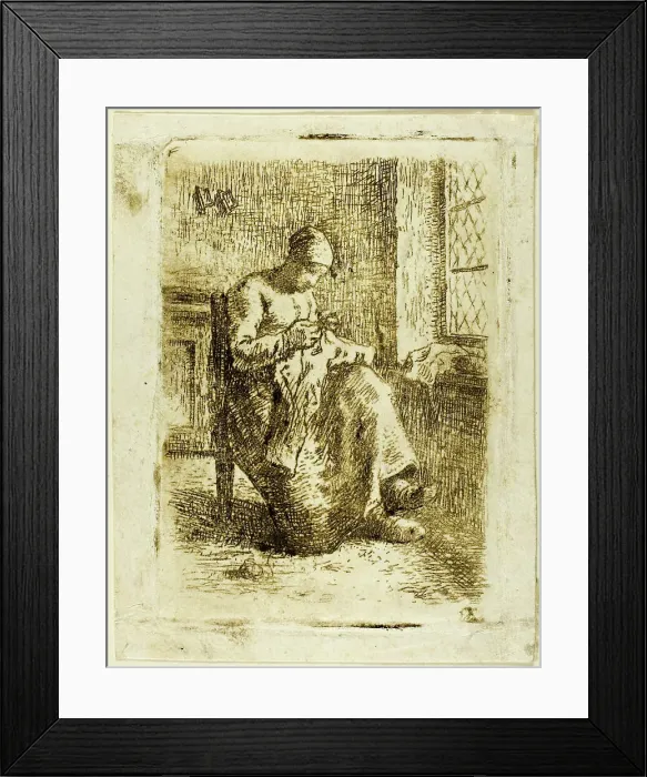 Framed Print : A Woman Sewing, 1855. Creator: Jean Francois Millet Framed Print : A Woman Sewing, 1855. Creator: Jean Francois Millet