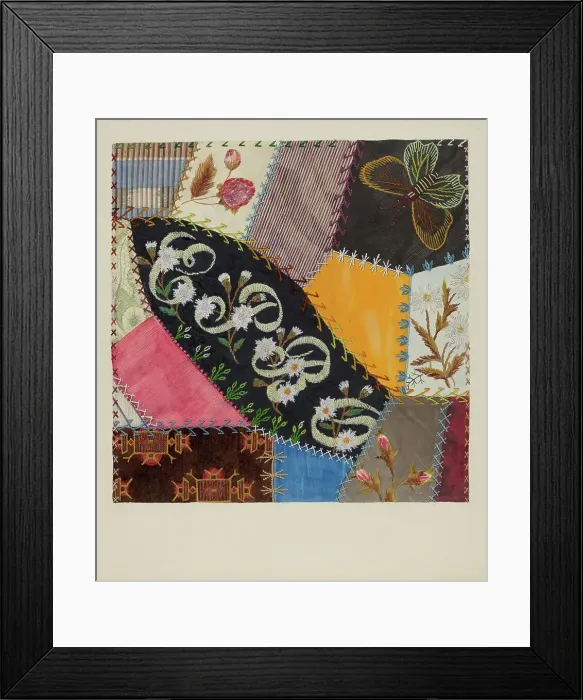 Framed Print : Crazy Quilt Detail, c. 1937. Creator: Edith Towner Framed Print : Crazy Quilt Detail, c. 1937. Creator: Edith Towner