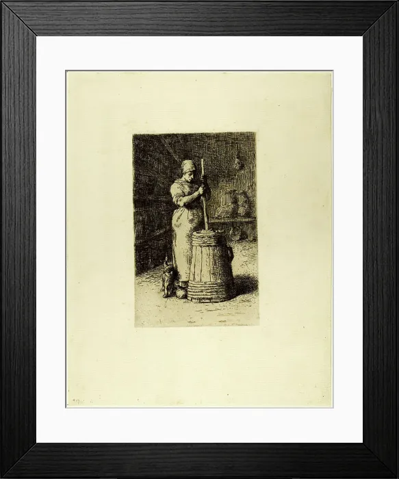 Framed Print : A Woman Churning, 1855. Creator: Jean Francois Millet Framed Print : A Woman Churning, 1855. Creator: Jean Francois Millet