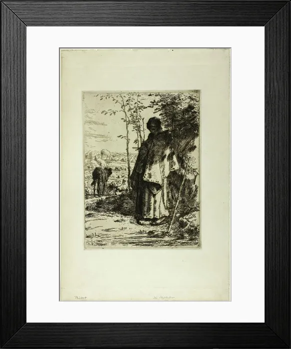 Framed Print : The Shepherdess Knitting, 1862. Creator: Jean Francois Millet Framed Print : The Shepherdess Knitting, 1862. Creator: Jean Francois Millet