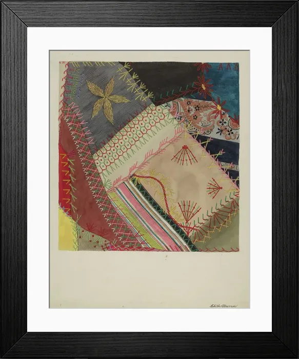 Framed Print : Crazy Quilt (Detail), c. 1940. Creator: Edith Towner Framed Print : Crazy Quilt (Detail), c. 1940. Creator: Edith Towner