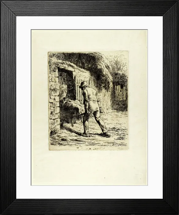 Framed Print : Peasant with a Wheelbarrow, 1855. Creator: Jean Francois Millet Framed Print : Peasant with a Wheelbarrow, 1855. Creator: Jean Francois Millet