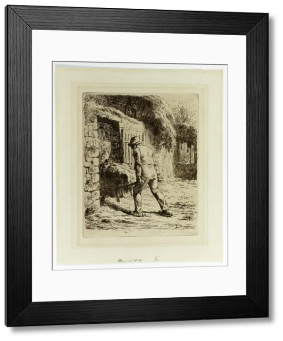 Framed Print : Peasant with a Wheelbarrow, 1855. Creator: Jean Francois Millet Framed Print : Peasant with a Wheelbarrow, 1855. Creator: Jean Francois Millet