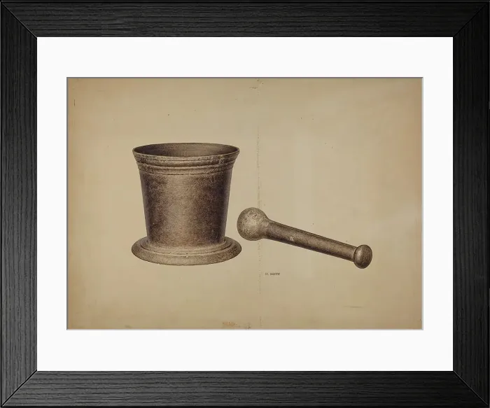 Framed Print : Mortar and Pestle, c. 1940. Creator: Edward Bashaw Framed Print : Mortar and Pestle, c. 1940. Creator: Edward Bashaw