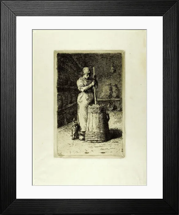 Framed Print : A Woman Churning, 1855. Creator: Jean Francois Millet Framed Print : A Woman Churning, 1855. Creator: Jean Francois Millet
