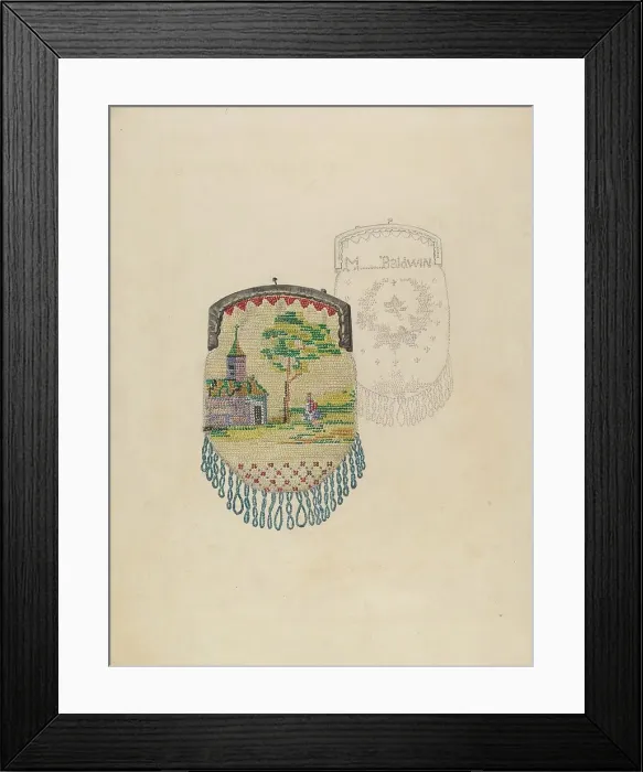 Framed Print : Beaded Purse, c. 1936. Creator: Jessie M. Benge