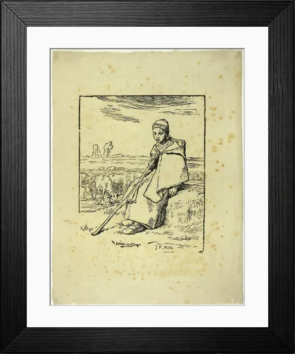 Framed Print : The Shepherdess, 1863. Creator: Jean Francois Millet Framed Print : The Shepherdess, 1863. Creator: Jean Francois Millet