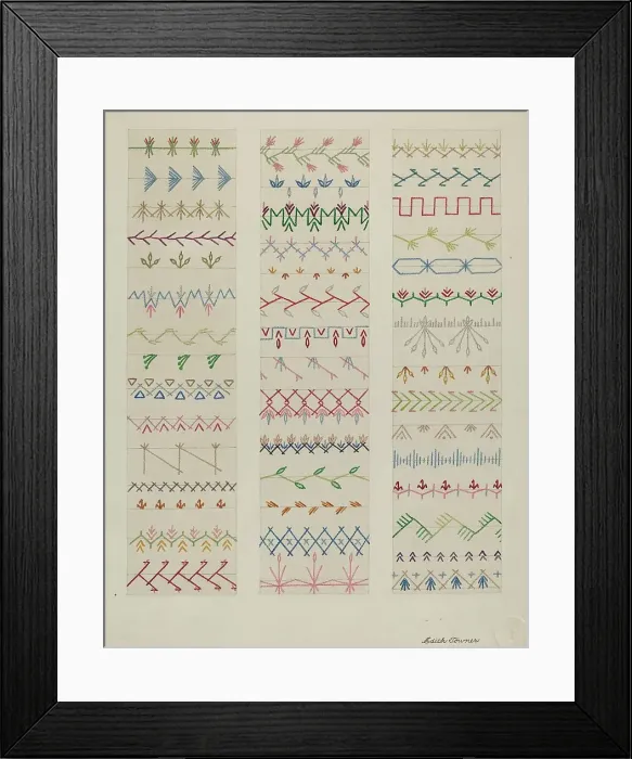 Framed Print : Samples of Stitching, c. 1937. Creator: Edith Towner Framed Print : Samples of Stitching, c. 1937. Creator: Edith Towner