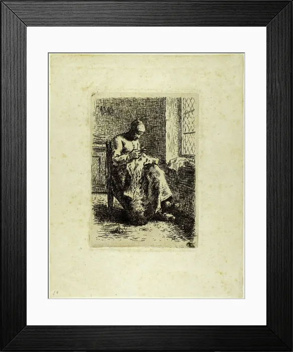 Framed Print : A Woman Sewing, 1855. Creator: Jean Francois Millet Framed Print : A Woman Sewing, 1855. Creator: Jean Francois Millet