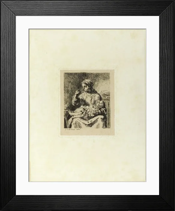 Framed Print : Woman Feeding Her Child, 1861. Creator: Jean Francois Millet Framed Print : Woman Feeding Her Child, 1861. Creator: Jean Francois Millet
