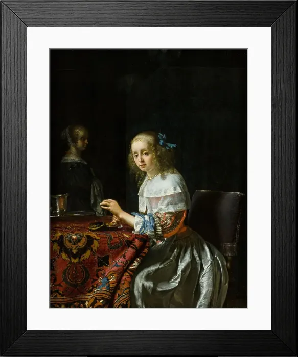 Framed Print : Young Woman Threading Pearls, 1658. Creator: Mieris, Frans van, the Elder (1635-1681) Framed Print : Young Woman Threading Pearls, 1658. Creator: Mieris, Frans van, the Elder (1635-1681)